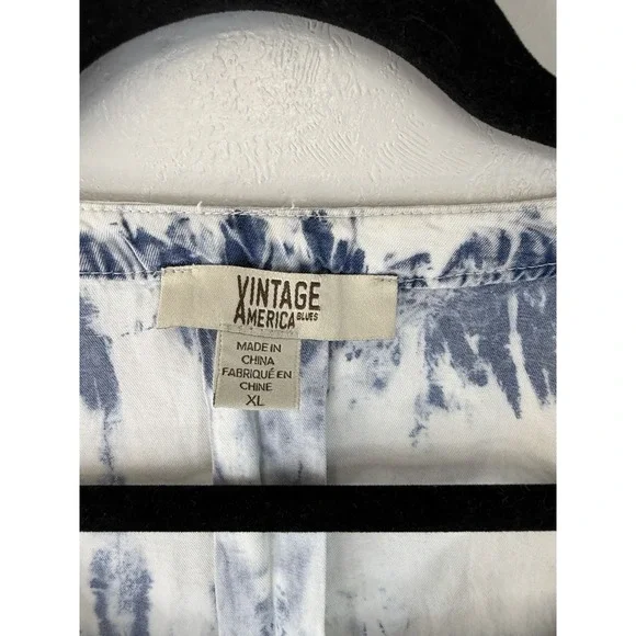 Vintage America Loose White/Blue Tie Dye Blouse Size XL - Picture 2 of 10